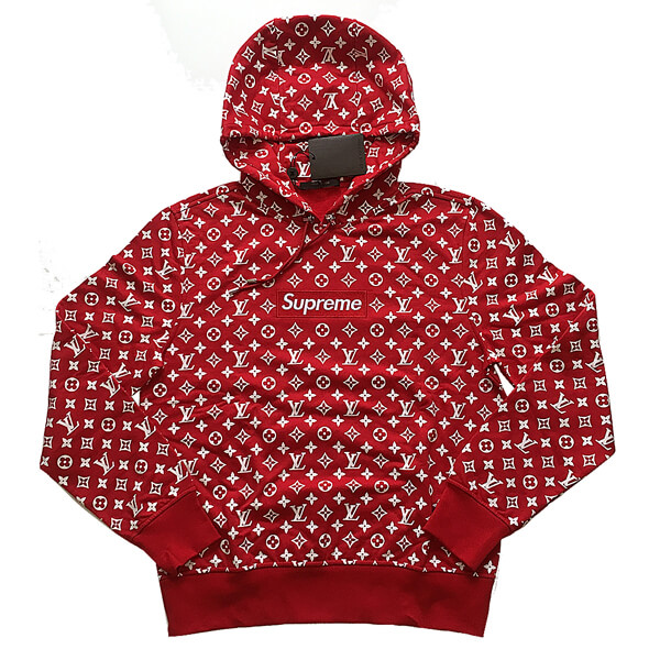 シュプリーム×ルイ・ヴィトンスーパーコピー 2017年限定 Box Logo Hooded Sweatshirtボックスロゴ パーカー スウェット Mサイズ モノグラム 赤